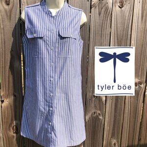 Tyler Boe NWOT Shirt Dress 6 Blue White Button Down Up Tunic Striped Sleeveless